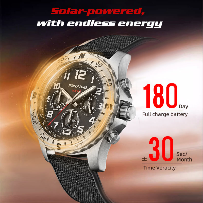 Мужские часы NORTH EDGE MACH 2 – обзор и цена Solar Powered Watch